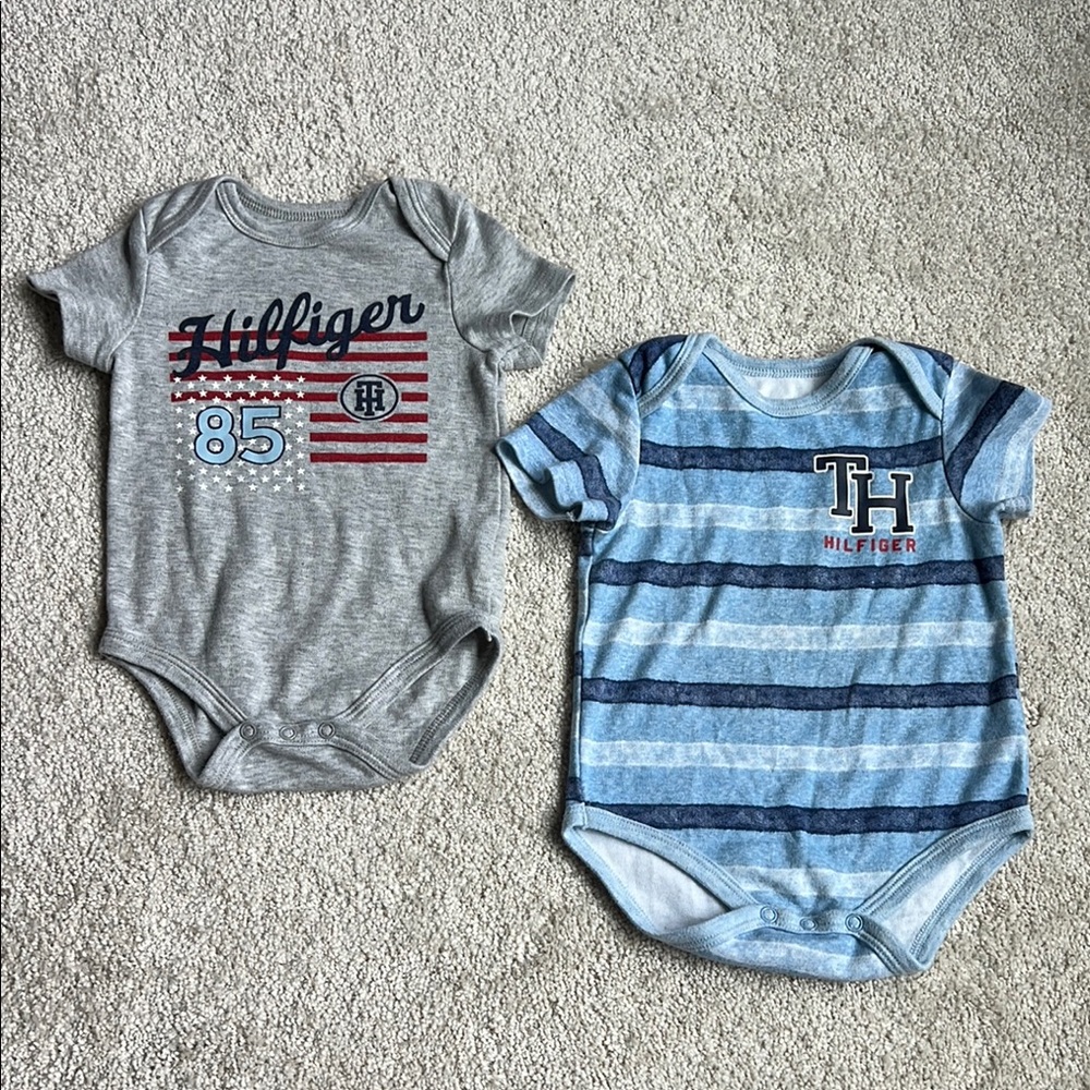 Tommy Hilfiger Gray and Blue Baby Bodysuit Duo